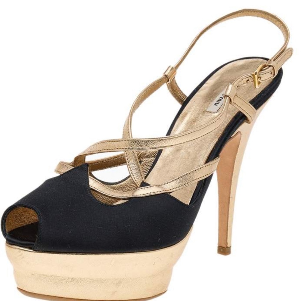 Miu Miu Black and Gold Platform Heels - Picture 5 of 14